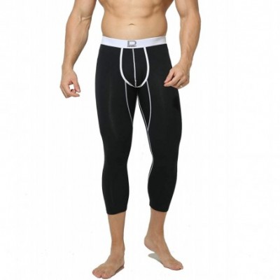 Thermal Underwear Mens Solid Capri-Pants Winter Big U-Pouch Warm Thermal Underwear Long Johns - Black - CK192UE6KTZ