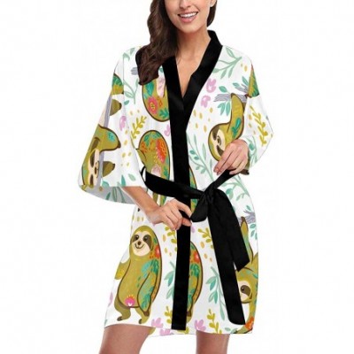 Robes Custom Cute Sloths Tropical Women Kimono Robes Beach Cover Up for Parties Wedding (XS-2XL) - Multi 3 - CO194S4OTM2