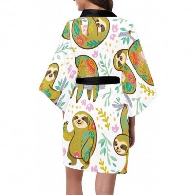 Robes Custom Cute Sloths Tropical Women Kimono Robes Beach Cover Up for Parties Wedding (XS-2XL) - Multi 3 - CO194S4OTM2