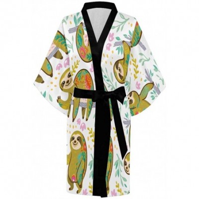 Robes Custom Cute Sloths Tropical Women Kimono Robes Beach Cover Up for Parties Wedding (XS-2XL) - Multi 3 - CO194S4OTM2