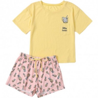 Sets Women's Sleepwear Cute Print Short Sleeve Tee and Shorts Pajama Set - Multicolor-4 - C119EOWLZXI