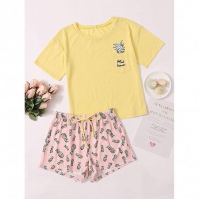 Sets Women's Sleepwear Cute Print Short Sleeve Tee and Shorts Pajama Set - Multicolor-4 - C119EOWLZXI