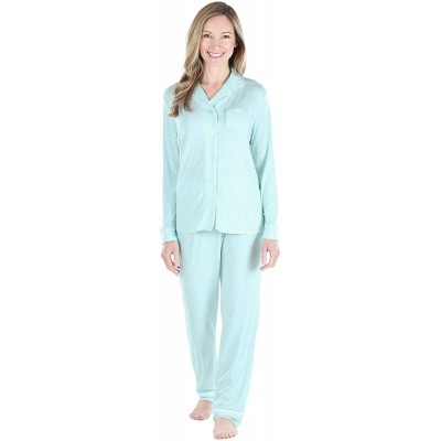 Sets Women's Bamboo 2-Piece Long Sleeve Button-Down Pajama Lounger Set - Cat Tail - C118RDE4KWA