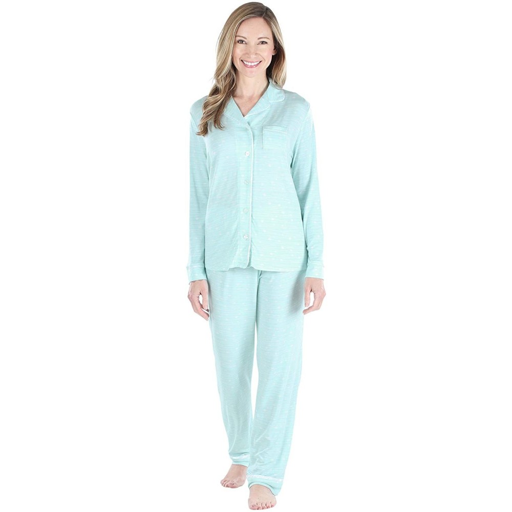 Sets Women's Bamboo 2-Piece Long Sleeve Button-Down Pajama Lounger Set - Cat Tail - C118RDE4KWA