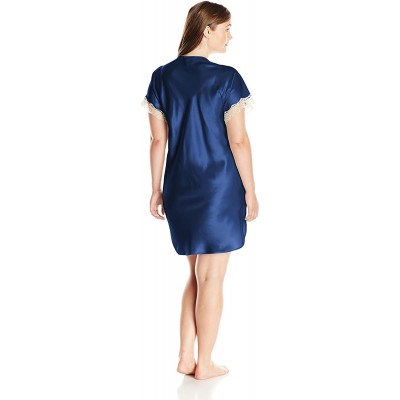 Nightgowns & Sleepshirts Women's Plus-Size Charming Satin Charmeuse Sleepshirt - Navy - CY11O45R1BP