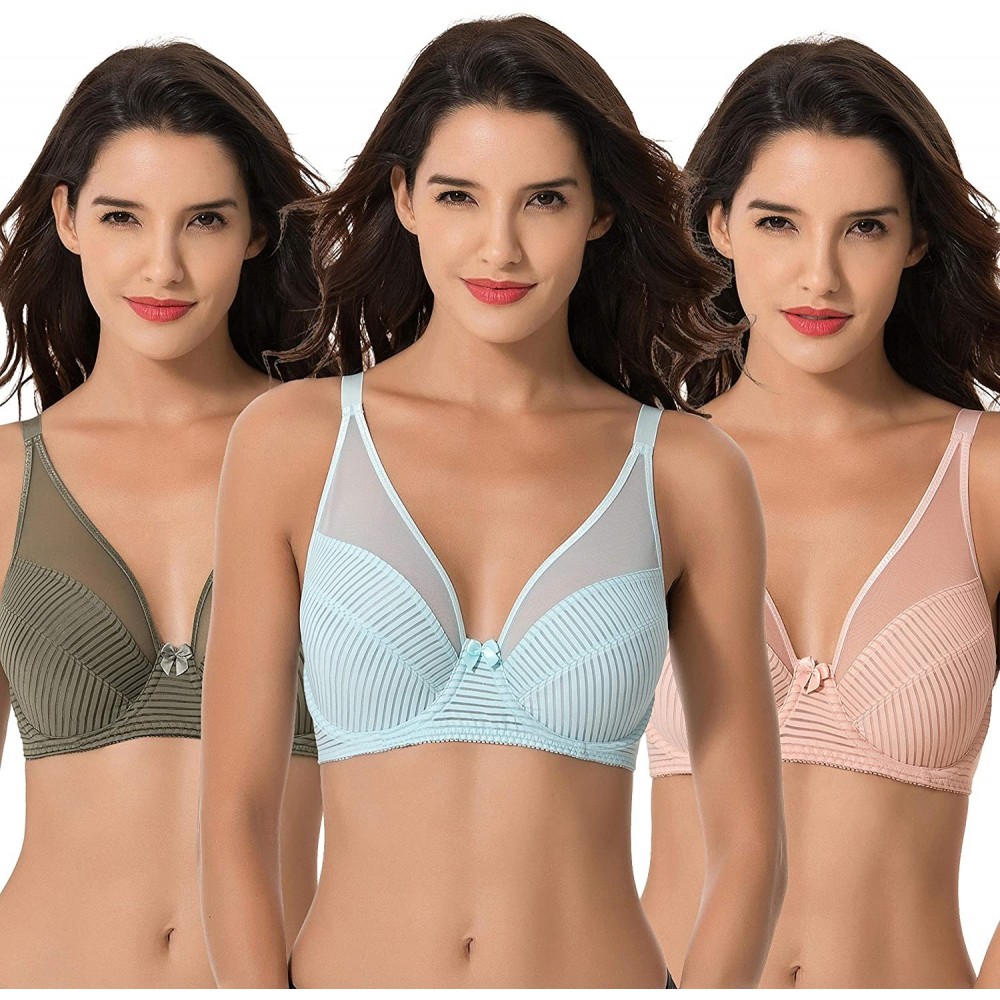 Bras Women's Plus Size Minimizer Unlined Underwire Full Coverage Bra - Green-pink-lt Blue(3 Pack) - C618L0S6W5K