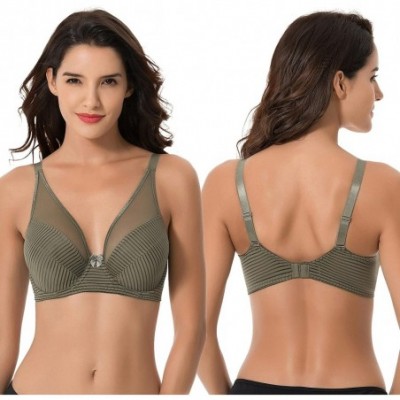 Bras Women's Plus Size Minimizer Unlined Underwire Full Coverage Bra - Green-pink-lt Blue(3 Pack) - C618L0S6W5K