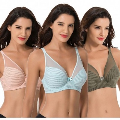 Bras Women's Plus Size Minimizer Unlined Underwire Full Coverage Bra - Green-pink-lt Blue(3 Pack) - C618L0S6W5K