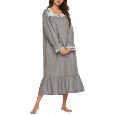 Sets Sleepwear Victorian Nightgown Cotton Sleepshirt Long Sleeve Pajama Dress Vintage Loungewear for Women - Grey - CJ199UIEXWG