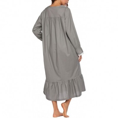 Sets Sleepwear Victorian Nightgown Cotton Sleepshirt Long Sleeve Pajama Dress Vintage Loungewear for Women - Grey - CJ199UIEXWG