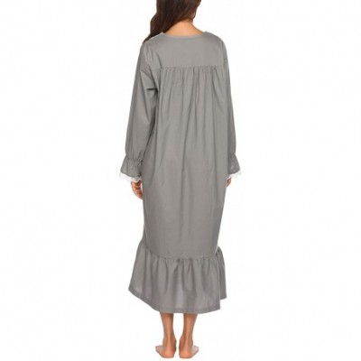 Sets Sleepwear Victorian Nightgown Cotton Sleepshirt Long Sleeve Pajama Dress Vintage Loungewear for Women - Grey - CJ199UIEXWG