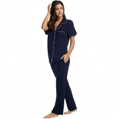 Sets Women's Short Sleeve Pajamas Cotton PJ Set Sleepwear with Long Pants - Champlain Color - CJ189SXADQR