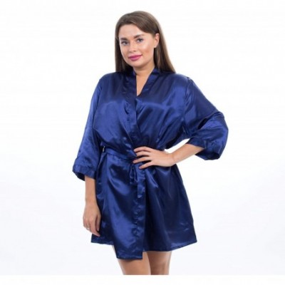 Robes Satin Robe for Bridesmaid Party with Silver Writing - Navy_blue-bridesmaid - C6190RS4GIN