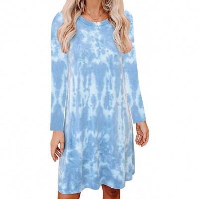 Nightgowns & Sleepshirts Women's 2020 Casual Tie Dyed T-Shirt Dress Summer Short Sleeve Swing Tee Shirt Dress Tunic Tops Mini...