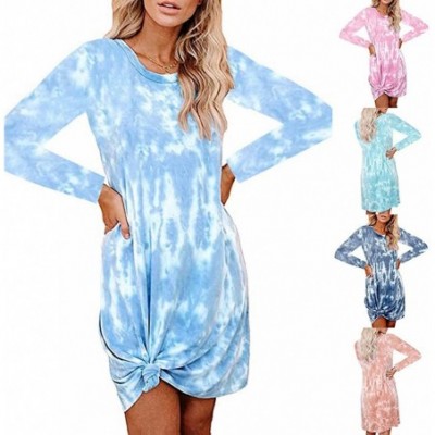 Nightgowns & Sleepshirts Women's 2020 Casual Tie Dyed T-Shirt Dress Summer Short Sleeve Swing Tee Shirt Dress Tunic Tops Mini...