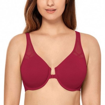 Bras Women's Full Figure Non Padded Seamless Comfort Underwire Racerback Front Closure Bra - Cranberry - CL19CSY5DH7