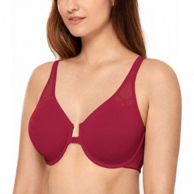 Bras Women's Full Figure Non Padded Seamless Comfort Underwire Racerback Front Closure Bra - Cranberry - CL19CSY5DH7