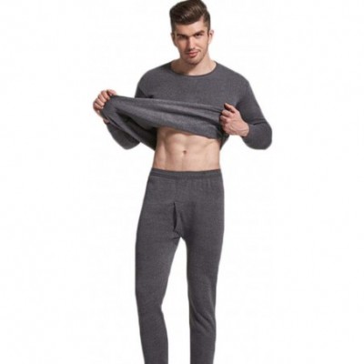 Sleep Sets Men Seamless Elastic Warm Velvet Inner Wear Thermals Underwear Pajama Set for Home - Dark Gray - CU18ASZRLC3