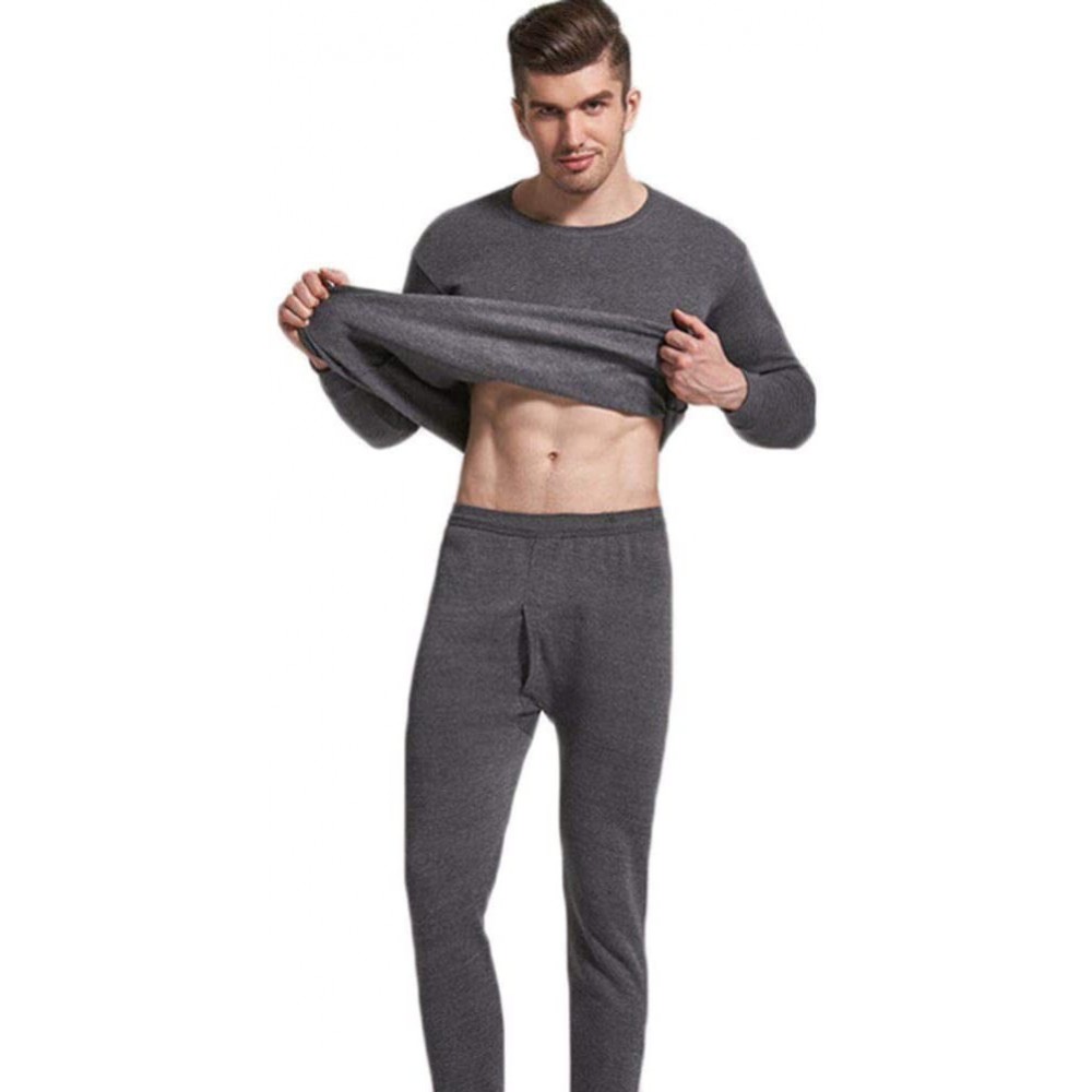 Sleep Sets Men Seamless Elastic Warm Velvet Inner Wear Thermals Underwear Pajama Set for Home - Dark Gray - CU18ASZRLC3