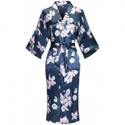 Robes Women's Kimono Robes Kimono Imitation Silk Sleepwear Long Lightweight Nightgown - Lily - CY18GNO77WU