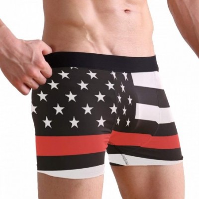 Boxer Briefs Thin Blue & Red Line American Flag Men's Basic Solid Soft Underwear Polyester-Spandex Trunks Boxer Briefs. - Thi...