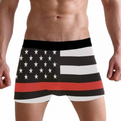 Boxer Briefs Thin Blue & Red Line American Flag Men's Basic Solid Soft Underwear Polyester-Spandex Trunks Boxer Briefs. - Thi...