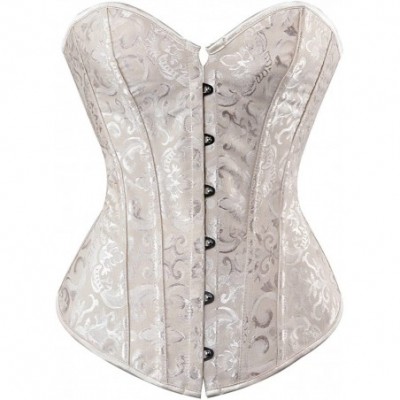 Bustiers & Corsets Women's Bustier Corset Sexy Satin Brocade Overbust Waist Cincher Shapewear Top - Beige-2340 - CC18H4UUHE6