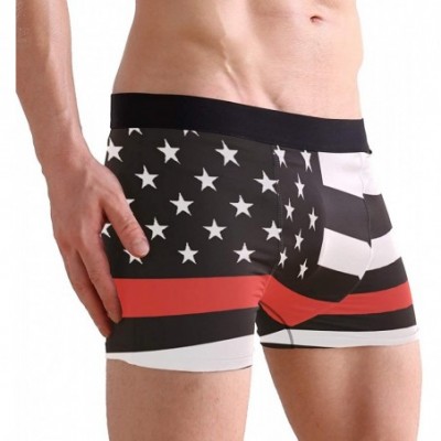 Boxer Briefs Thin Blue & Red Line American Flag Men's Basic Solid Soft Underwear Polyester-Spandex Trunks Boxer Briefs. - Thi...