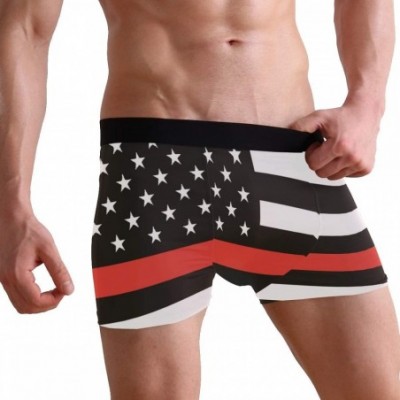 Boxer Briefs Thin Blue & Red Line American Flag Men's Basic Solid Soft Underwear Polyester-Spandex Trunks Boxer Briefs. - Thi...