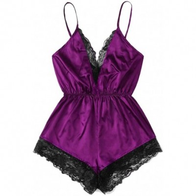 Shapewear 2019 Sexy Lingerie for Women for Sex Women's Lace Chemise Nighty Babydoll Plus Size Sleepwear Dress - 3-purple - CG...