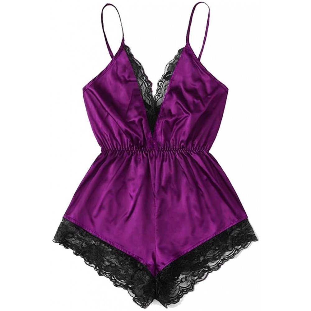 Shapewear 2019 Sexy Lingerie for Women for Sex Women's Lace Chemise Nighty Babydoll Plus Size Sleepwear Dress - 3-purple - CG...