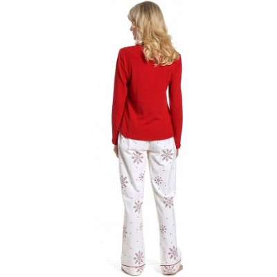 Sets Twin Boat Cotton Flannel Pajamas Women 2Pc Pajama Set- Warm Pajamas for Women - Lovely Snowflakes White-red - C5184W707NH