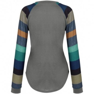 Accessories Women's Striped T-Shirt Casual Stitching Multi-Color Pocket Loose Shirt Sweatshirt Shirt - Dark Gray - CI18NR9W2X6