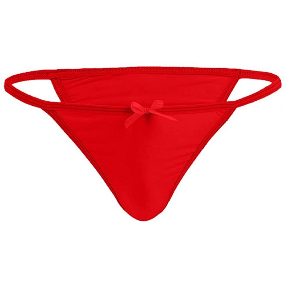 G-Strings & Thongs Men's Sexy G-Strings Erotic Bowknot Thongs Bikini Gay Underwear Nightclub Party - Red - CT18XEYGQ5L