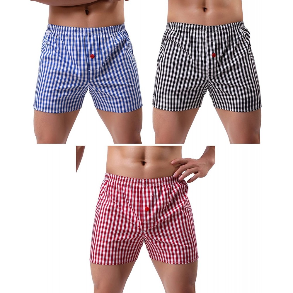 Boxers Men's 100% Cotton Woven Boxers - 3 Pack- Black / Blue / Red - CF18GL4GIN3