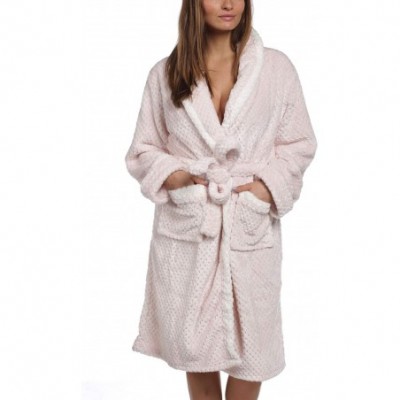 Robes Women's Holiday Cable Knit Burnout Wrap Robe - Pink - CC1932XDK58