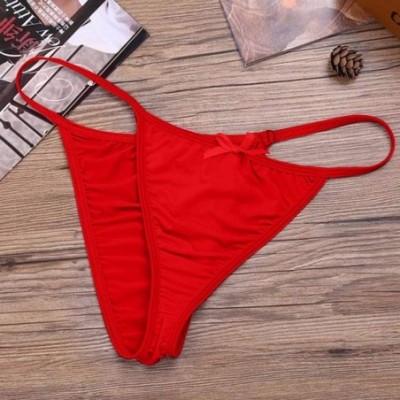 G-Strings & Thongs Men's Sexy G-Strings Erotic Bowknot Thongs Bikini Gay Underwear Nightclub Party - Red - CT18XEYGQ5L