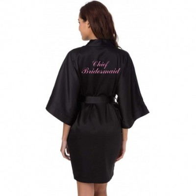 Robes Custom Embroidered Satin Robe for Bride Bridesmaid-Womens Wedding Party Silk Bathrobe - Black - CC18QT55MC2