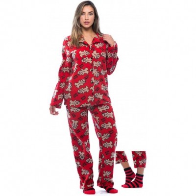 Sets Printed Microfleece Button Front PJ Pant Set with Socks - Red - Bite Me Gingergirl - C5184H3UARL