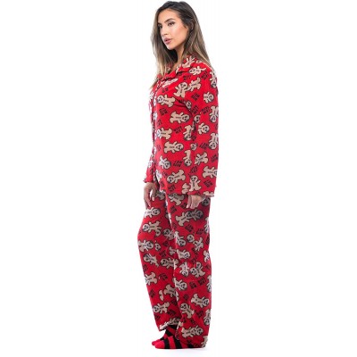 Sets Printed Microfleece Button Front PJ Pant Set with Socks - Red - Bite Me Gingergirl - C5184H3UARL