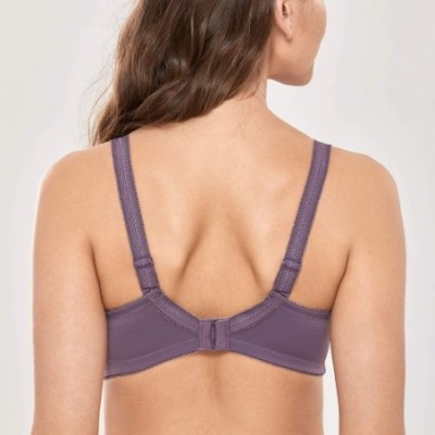 Bras Women's Lace Plus Size Bras Unlined Full Coverage Wireless Bra - Black Violet - C618YSM2LZG