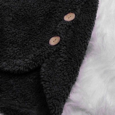 Tops Fleece Button Jacket Fluffy Hooded Coat Sherpa Shearling Sweatshirt Solid Warm Winter Oversized Outwear - Black - CD1925...