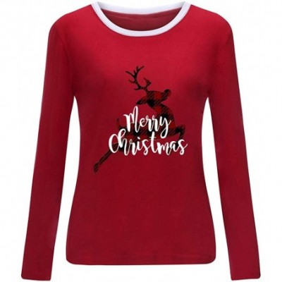 Tops Christmas Tops Women Color Print Tops Hooded Pullover Blouse T-Shirts Tunic Holiday - Red - CE1923AXC8L