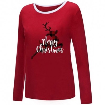 Tops Christmas Tops Women Color Print Tops Hooded Pullover Blouse T-Shirts Tunic Holiday - Red - CE1923AXC8L