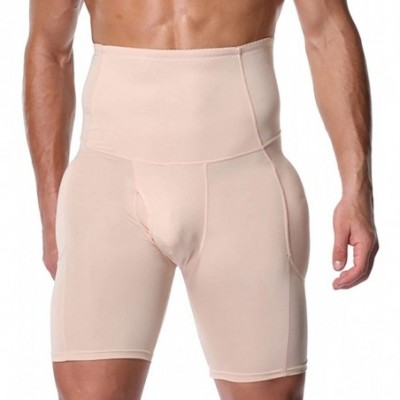 Shapewear Men Padded Enhancer Boxer Briefs High Waist Compression Trunk Underwear Butt Lifter - Light Tan - C518XU520RH