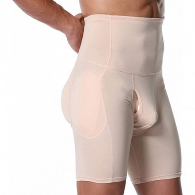 Shapewear Men Padded Enhancer Boxer Briefs High Waist Compression Trunk Underwear Butt Lifter - Light Tan - C518XU520RH