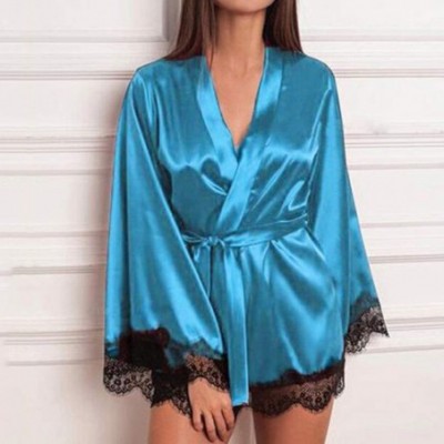 Nightgowns & Sleepshirts Women Satin Nightdress Silk Lace Lingerie Nightgown Sleepwear Sexy Robe - Green - CZ199UUC5A2