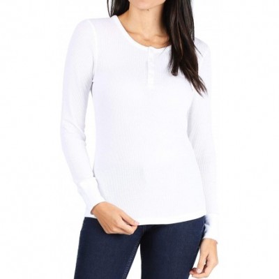 Thermal Underwear Women's Long Sleeve Thermal Henley Tee - White - CB194YEXUW0