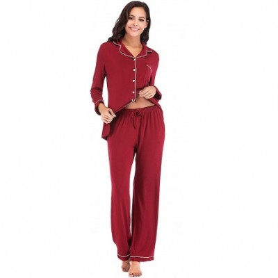 Sets Women Autumn Winter Soft Cotton Pajama Sets Long Sleeve Casual Sleepwear Girl Homewear Lounge Pyjamas - Red - C7193WD8WGG