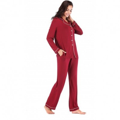 Sets Women Autumn Winter Soft Cotton Pajama Sets Long Sleeve Casual Sleepwear Girl Homewear Lounge Pyjamas - Red - C7193WD8WGG